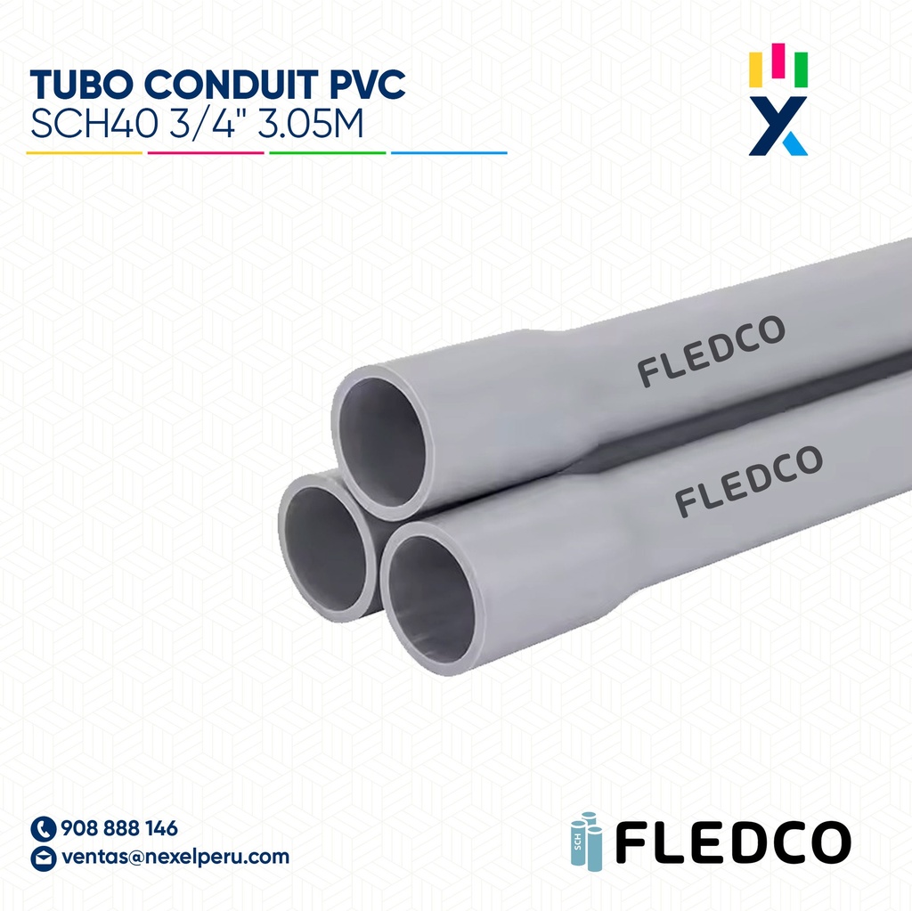TUBO CONDUIT PVC SCH40 3/4" 3.05M CC 3212 FLEDCO