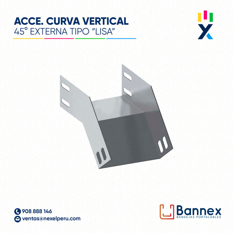 CURVA VERTICAL EXTERNA 45° GALV. TIPO "LISA" 250x100MM 1.2MM C/TAPA INC. UNION BANNEX