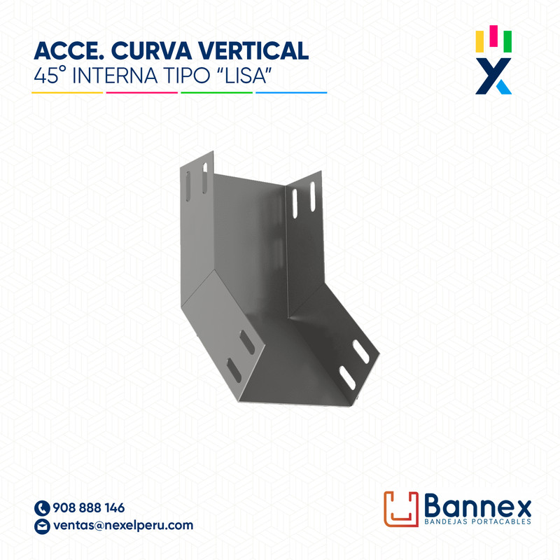 CURVA VERTICAL INTERNA 45° GALV. TIPO "LISA" 450x60MM 1.5MM S/TAPA INC. UNION BANNEX