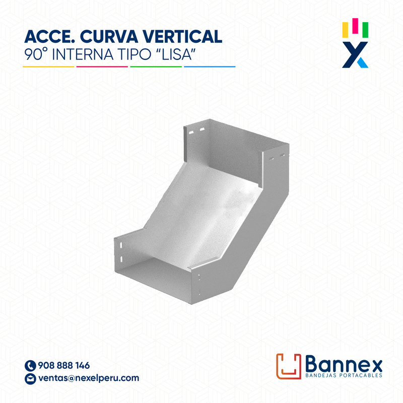 CURVA VERTICAL INTERNA 90° GALV. TIPO "LISA" 400x150MM 1.5MM S/TAPA INC. UNION BANNEX