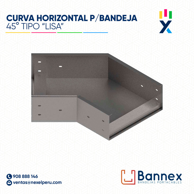 CURVA HORIZONTAL 45° GALV. TIPO "LISA" 100x150MM 1MM C/TAPA INC. UNION BANNEX