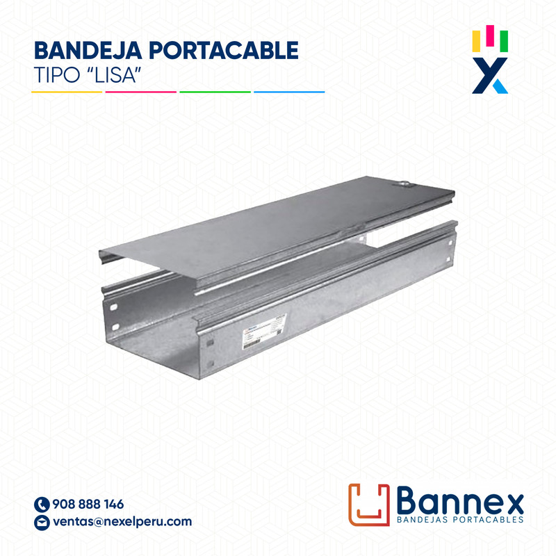 BANDEJA MET. GALV. PORTACABLE TIPO "LISA" 350x150x2400MM 2MM C/TAPA INC. UNION BANNEX