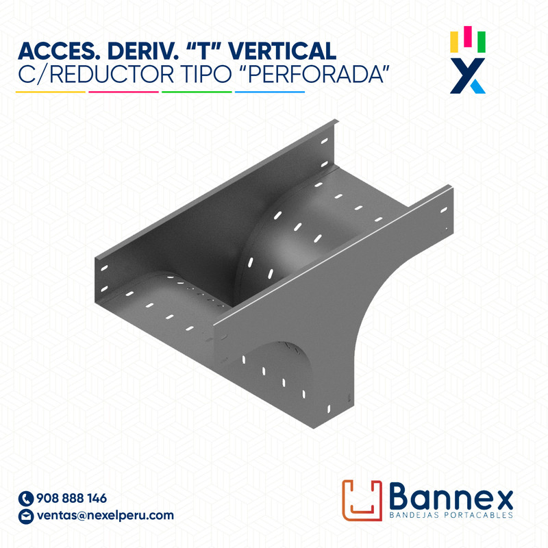 ACCES. DERIV. "T" VERTICAL C/ REDUCTOR  TIPO "PERFORADA" 300x100MM 1.2MM S/TAPA INC. UNION BANNEX