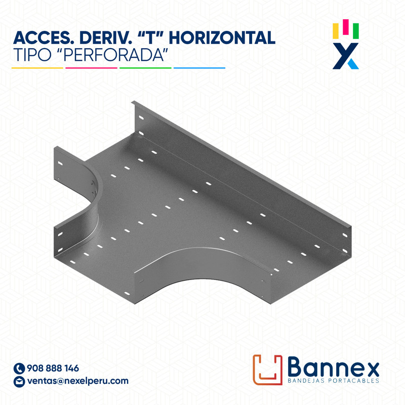 ACCES. DERIV. "T" HORIZONTAL  TIPO "PERFORADA" 300x100MM 1.2MM S/TAPA INC. UNION BANNEX