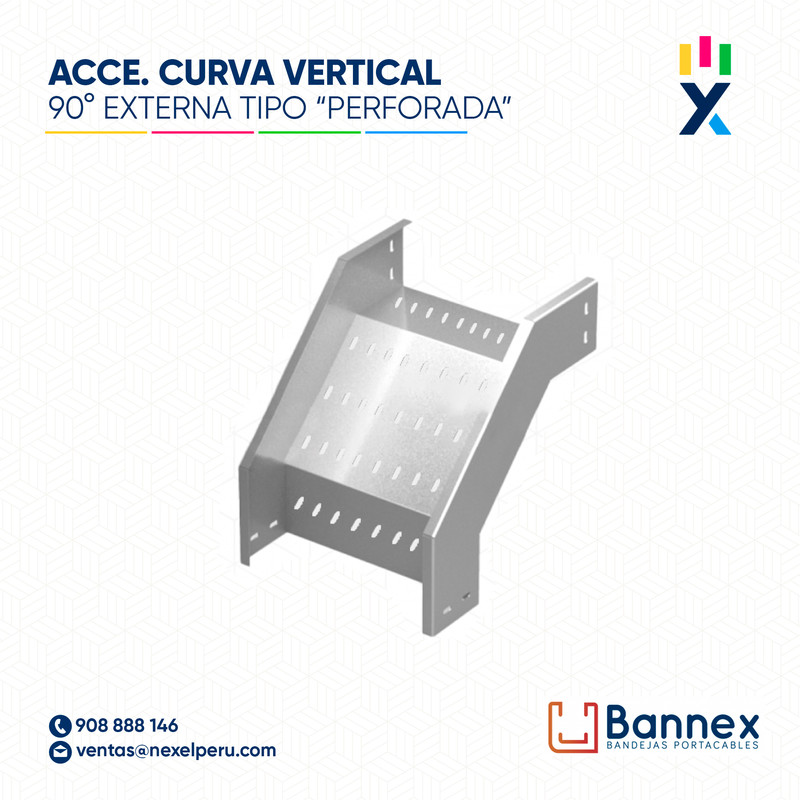 CURVA VERTICAL EXTERNA 90° GALV. TIPO "PERFORADA" 250x100MM 1.5MM S/TAPA INC. UNION BANNEX