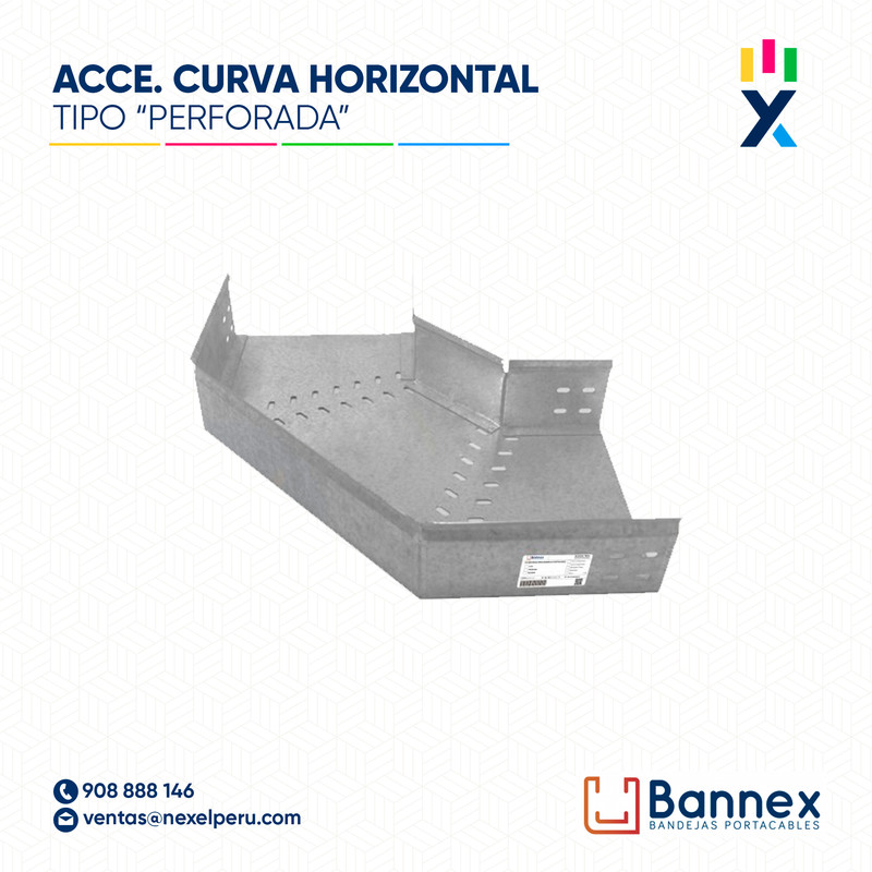 CURVA HORIZONTAL 90° GALV. TIPO "PERFORADA" 400x100MM 1.2MM C/TAPA INC. UNION BANNEX