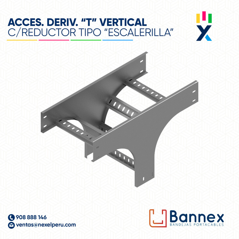 ACCES. DERIV. "T" VERTICAL C/ REDUCTOR  TIPO "ESCALERILLA" 250x150MM 1.2MM C/TAPA INC. UNION BANNEX