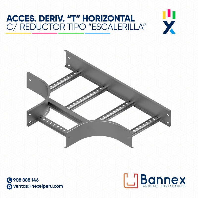 ACCES. DERIV. "T" HORIZONTAL C/ REDUCTOR  TIPO "ESCALERILLA" 250x100MM 1.5MM C/TAPA INC. UNION BANNEX
