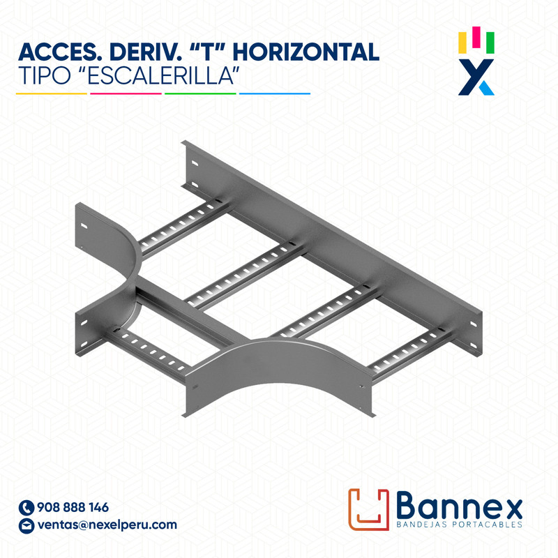 ACCES. DERIV. "T" HORIZONTAL  TIPO "ESCALERILLA" 250x60MM 1.2MM C/TAPA INC. UNION BANNEX