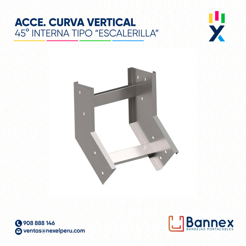 CURVA VERTICAL INTERNA 45° GALV. TIPO "ESCALERILLA" 300x60MM 1.2MM S/TAPA INC. UNION BANNEX