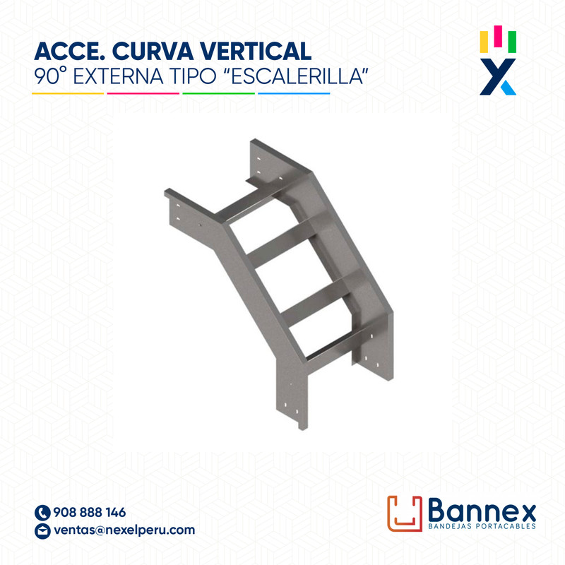 CURVA VERTICAL EXTERNA 90° GALV. TIPO "ESCALERILLA" 500x60MM 2MM C/TAPA INC. UNION BANNEX