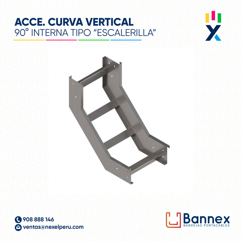 CURVA VERTICAL INTERNA 90° GALV. TIPO "ESCALERILLA" 450x60MM 1.2MM C/TAPA INC. UNION BANNEX
