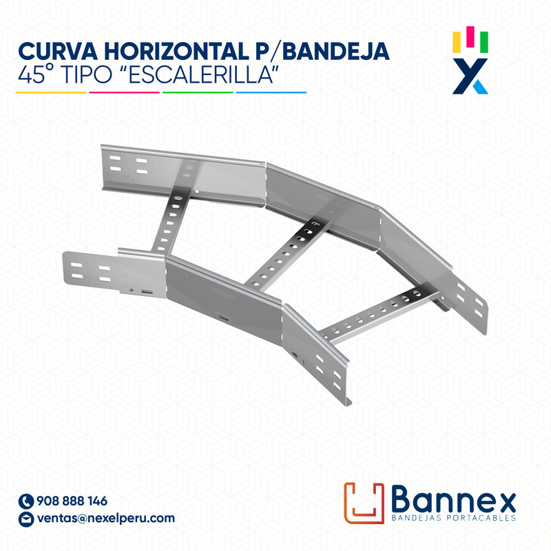 CURVA HORIZONTAL 45° GALV. TIPO "ESCALERILLA" 200x100MM 2MM S/TAPA INC. UNION BANNEX