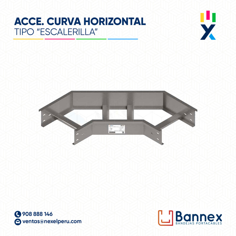 CURVA HORIZONTAL 90° GALV. TIPO "ESCALERILLA" 350x100MM 2MM S/TAPA INC. UNION BANNEX