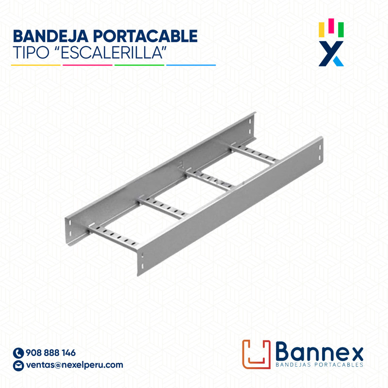 BANDEJA MET. GALV. PORTACABLE TIPO "ESCALERILLA" 100x60x2400MM 1.2MM S/TAPA INC. UNION BANNEX