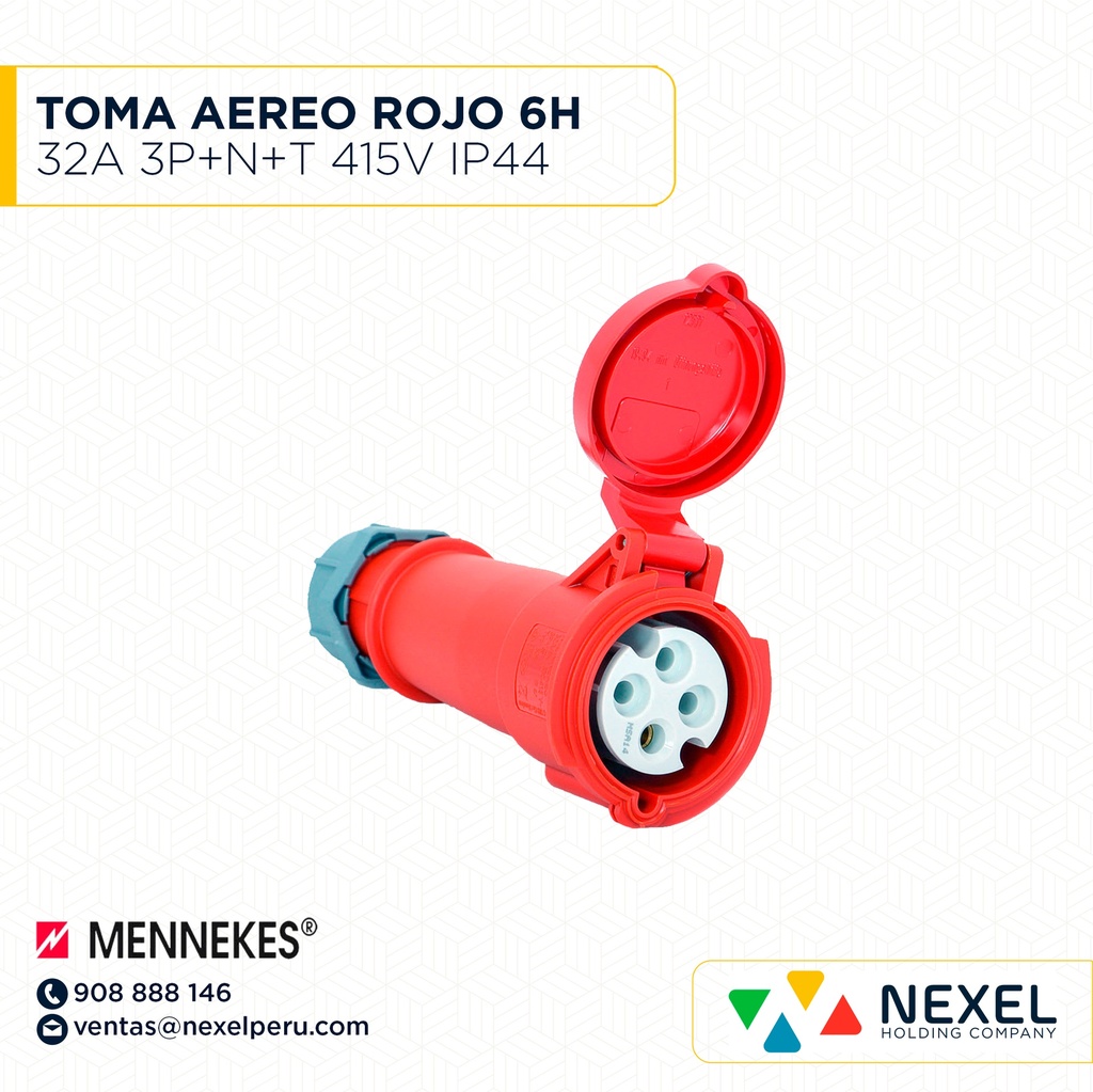 TOMA AEREO 32A 3P+N+T 415V ROJO 6H IP44 TYP. 6  MENNEKES