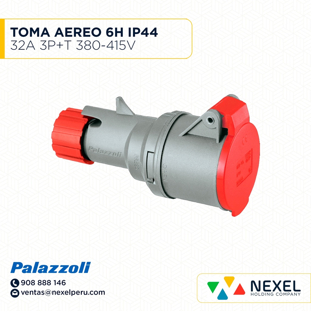 TOMA AEREO 32A 3P+T 380-415V 50-60HZ 6H IP44 COD: 720236 PALAZZOLI