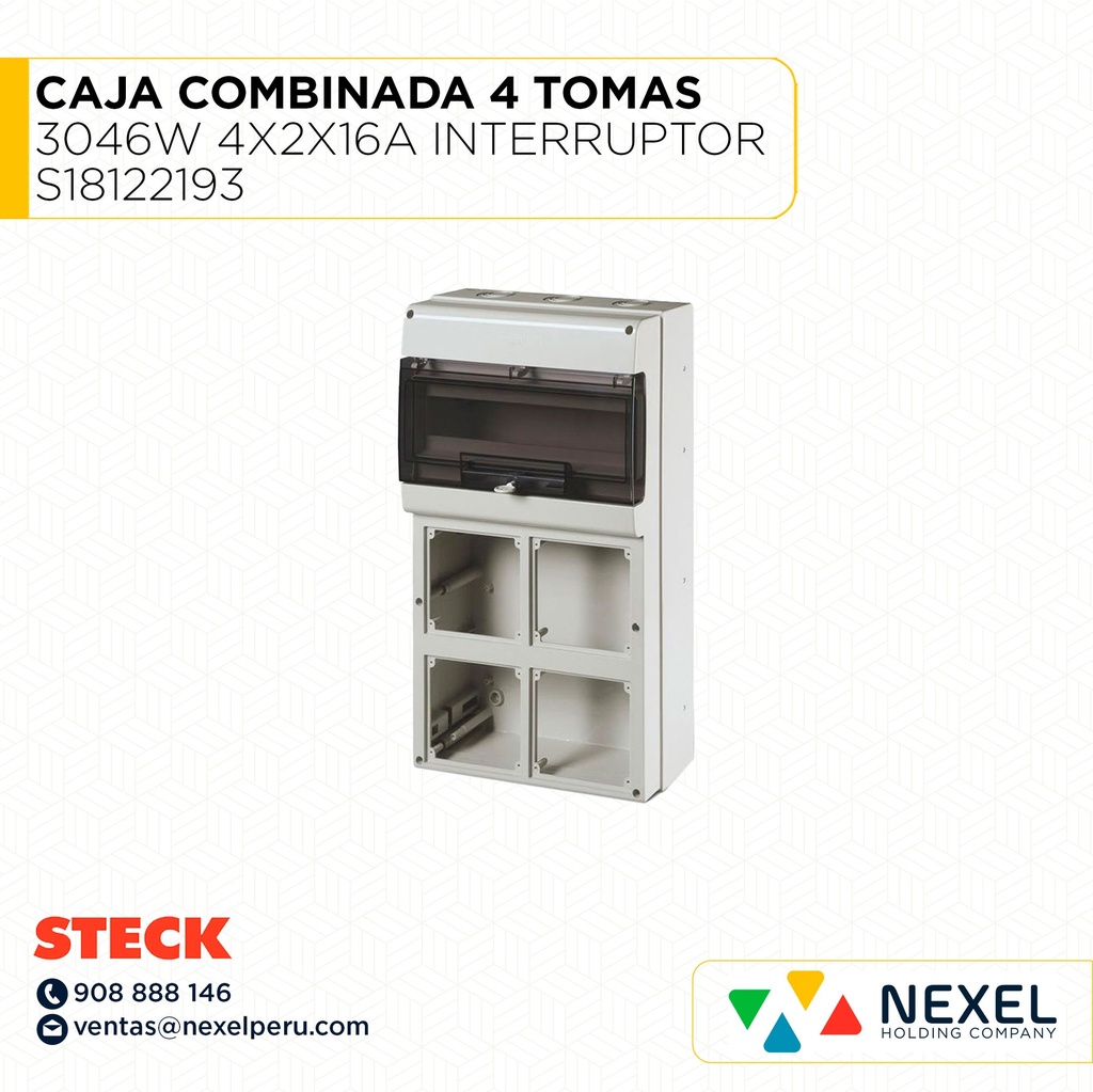 CAJA COMBINADA CON 4 TOMAS 3046W 4X2X16A INTERRUPTOR S18122193 STECK