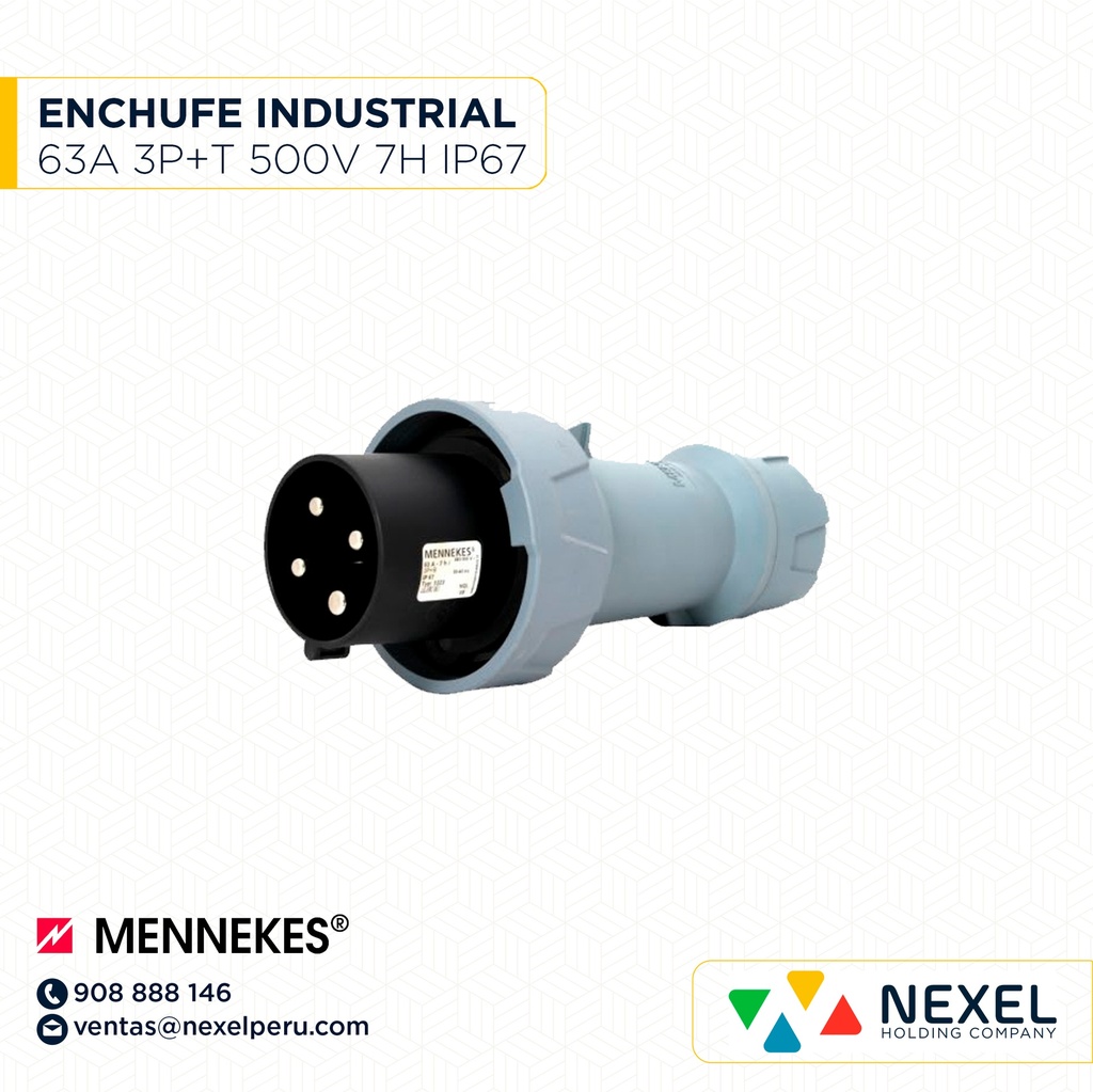 ENCHUFE INDUSTRIAL 63A 3P+T 500V NEGRO 7H IP67 POWERTOP PLUS 3323 MENNEKES
