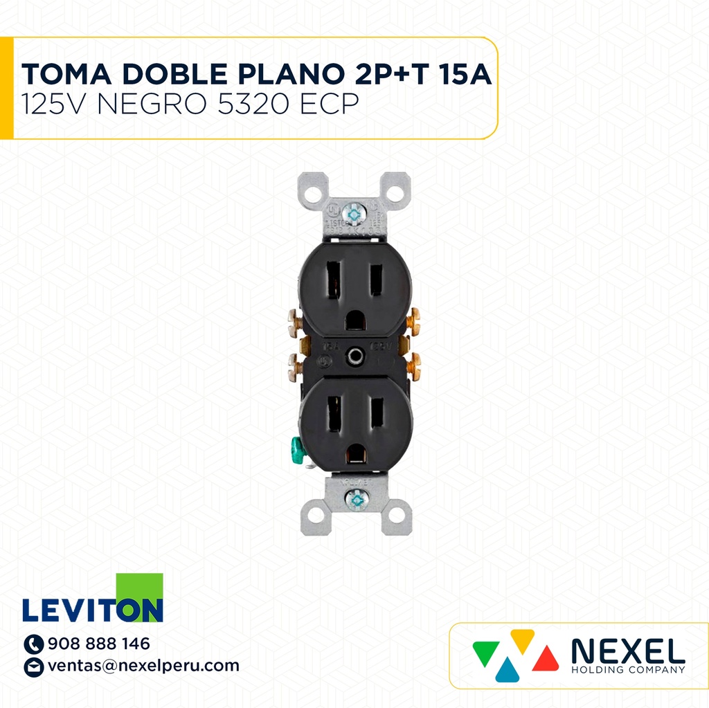 TOMA DOBLE PLANO 2P+T 15A 125V NEGRO 5320 ECP LEVITON