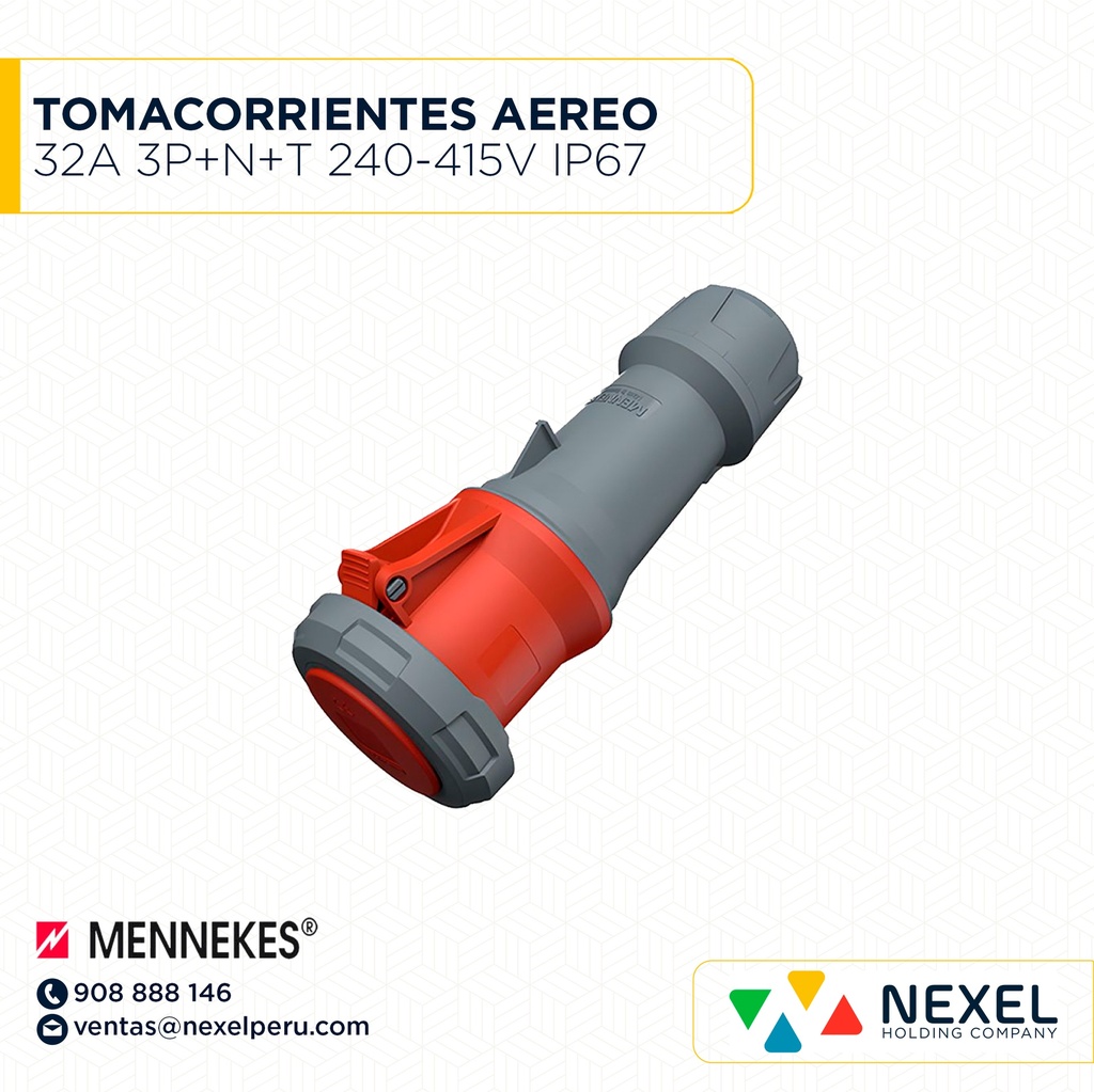 OUT-TOMACORRIENTES AEREO 32A 3P+N+T 240-415V IP67 ROJO 6H TYP-562 MENNEKES