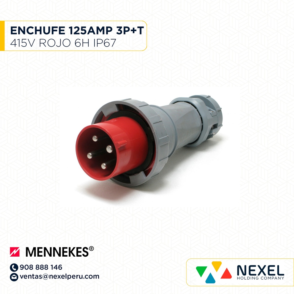ENCHUFE 125AMP 3P+T 415V ROJO 6H POWERTOP PLUS IP67 TYPE: 1443A MENNEKES