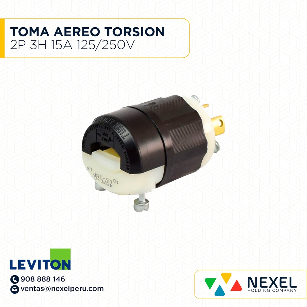 OUT- TOMA AEREO TORSION 2P 3H 15A 125/250V NEMA L6-15R COD: 24579-C LEVITON