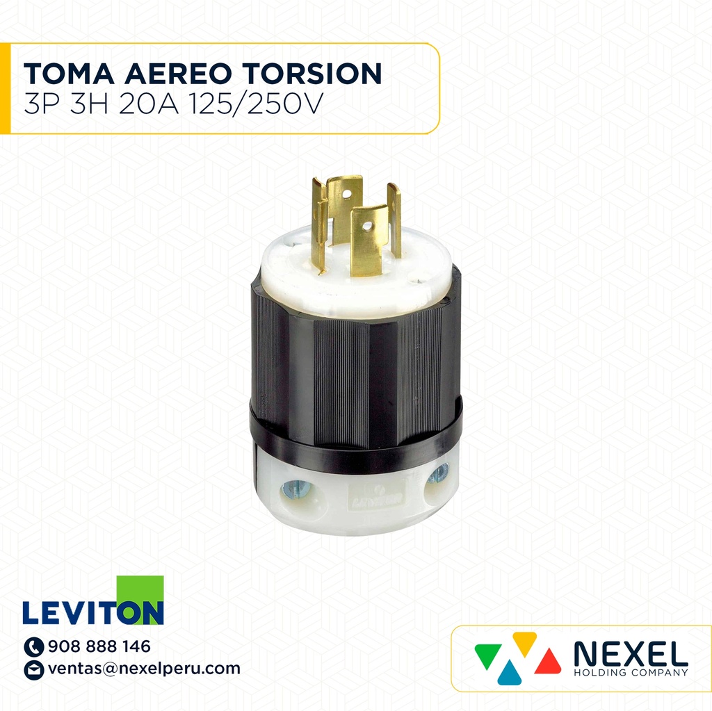 OUT- TOMA AEREO TORSION 3P 3H 20A 125/250V NEMA L614-20R COD: 2413 LEVITON