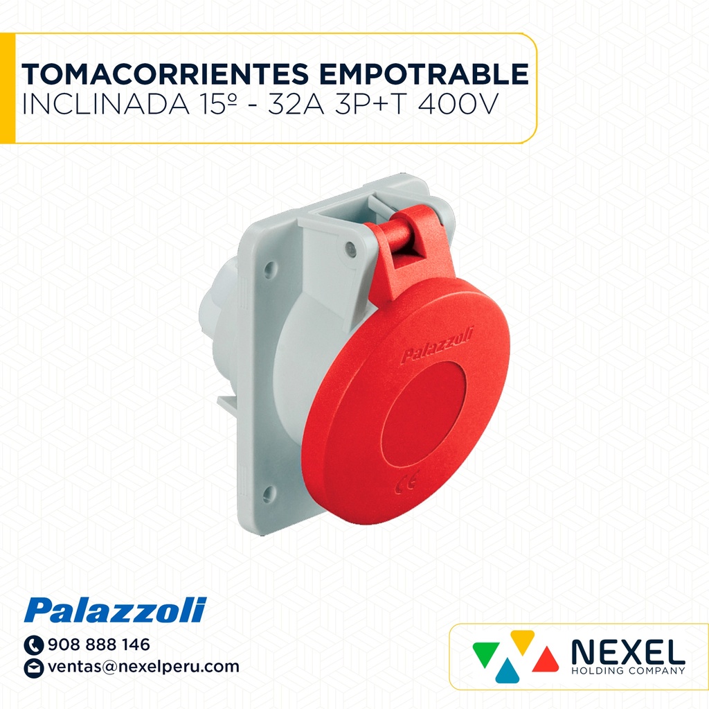 OU- TOMACORRIENTES EMPOTRABLE INCLINADA 15º - 32A 3P+T 400V 6H IP44 488236 PALAZZOLI