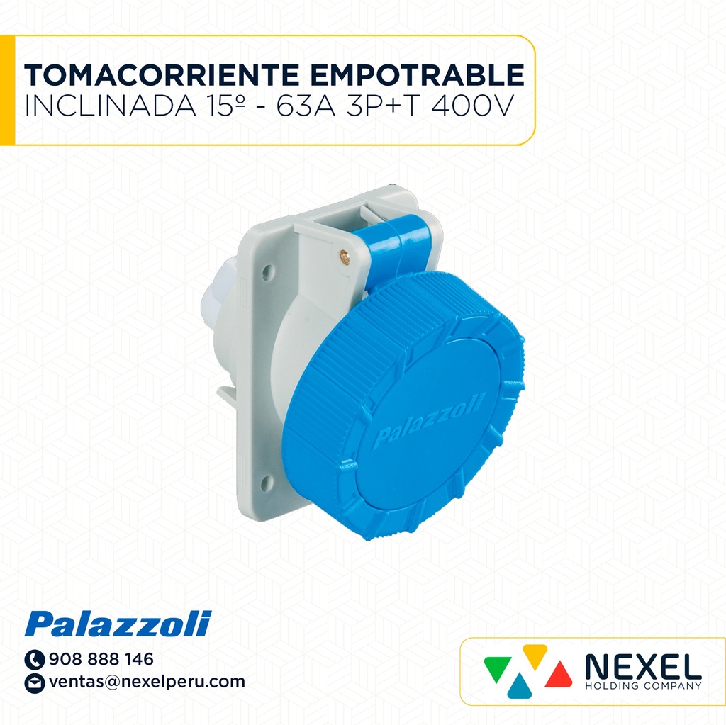OUT- TOMACORRIENTE EMPOTRABLE INCLINADA 15º - 63A 3P+T 400V 6H IP66/IP67 489336 PALAZZOLI