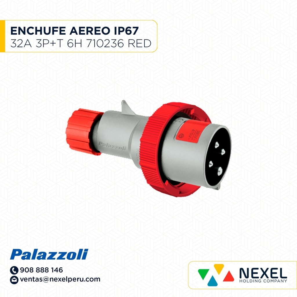 ENCHUFE AEREO 32A 3P+T ROJO IP67 6H / 710236 PALAZZOLI