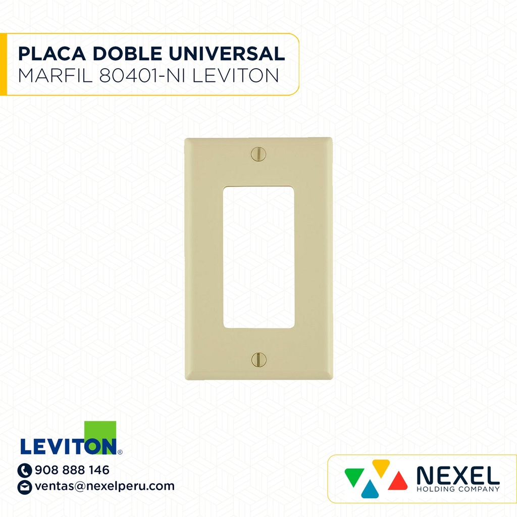 PLACA DOBLE P/TOMA UNIVERSAL MARFIL 80401-NI LEVITON