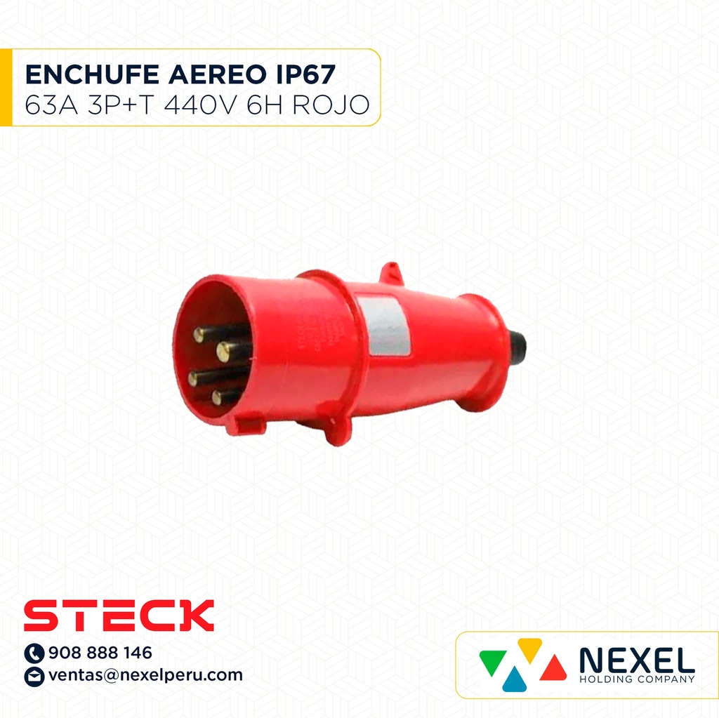 OUT- ENCHUFE AEREO 63A 3P+T 440V 6H IP67 ROJO / N-4576 STECK