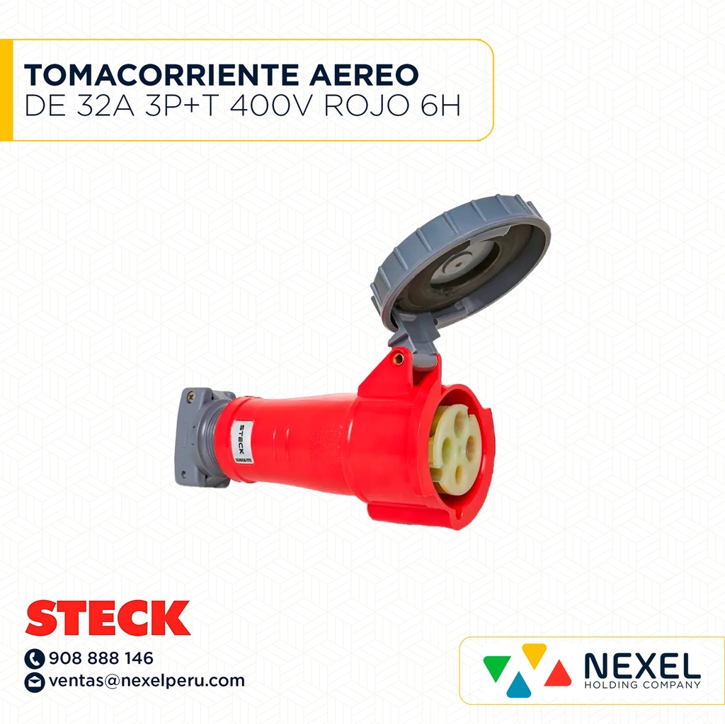OUT- TOMACORRIENTE AEREO DE 32A 3P+T 400V ROJO 6H IP67 / S-4256W STECK