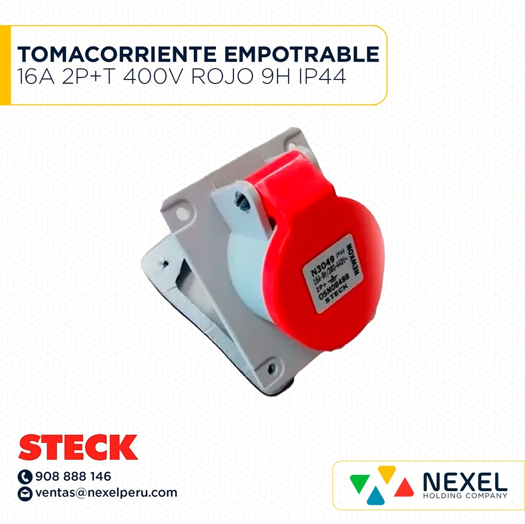 OUT-TOMACORRIENTE EMPOTRABLE 16A 2P+T 400V ROJO 9H IP44 / N-3049 STECK