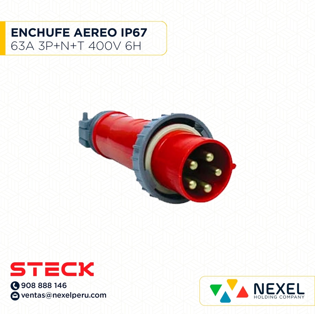 OUT- ENCHUFE AEREO 63A 3P+N+T 400V ROJO 6H IP67 / S-5576W STECK