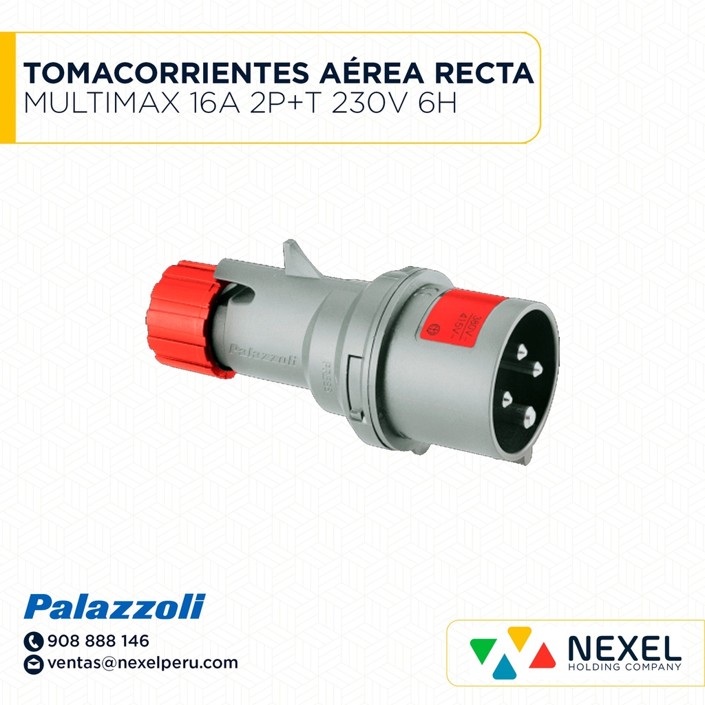 OUT- TOMACORRIENTES AÉREA RECTA MULTIMAX 16A 2P+T 230V 6H IP44 720126 PALAZZOLI