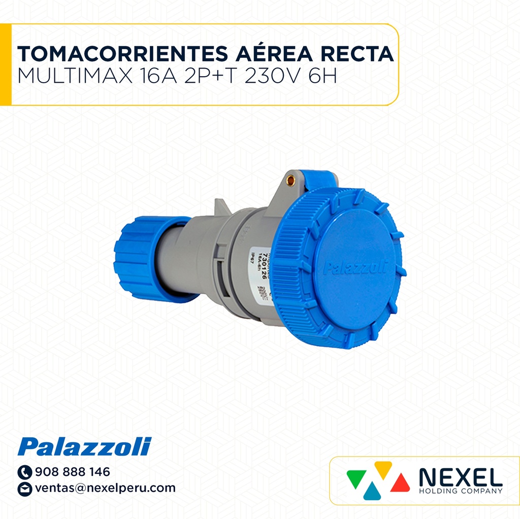 OUT- TOMACORRIENTES AÉREA RECTA MULTIMAX 16A 2P+T 230V 6H IP67 730126 PALAZZOLI