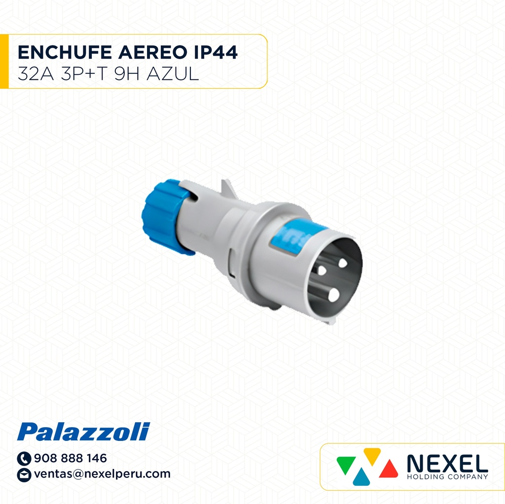 OUT- ENCHUFE AEREO 32A 3P+T 9H IP44 AZUL / 700239 PALAZZOLI
