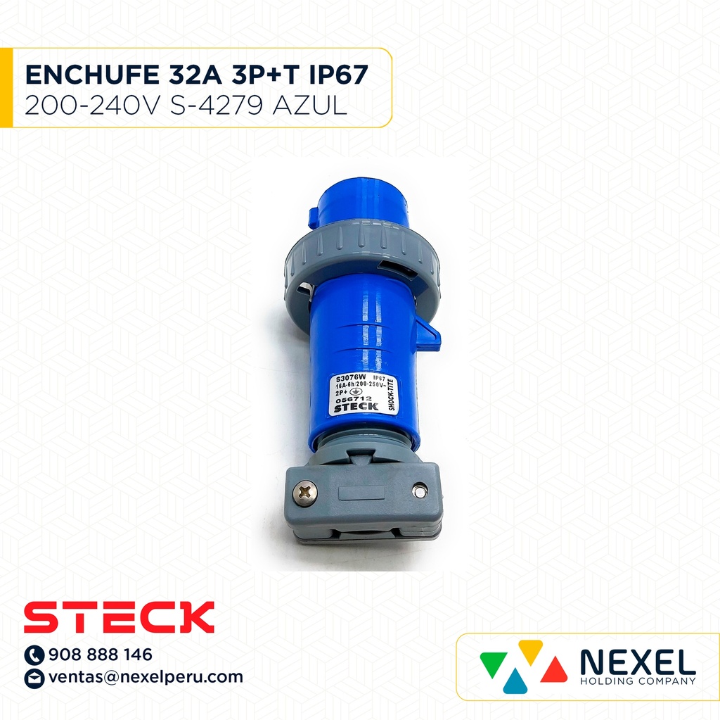 OUT- ENCHUFE 32A 3P+T 220/240V 9H IP67 S-4279W AZUL STECK