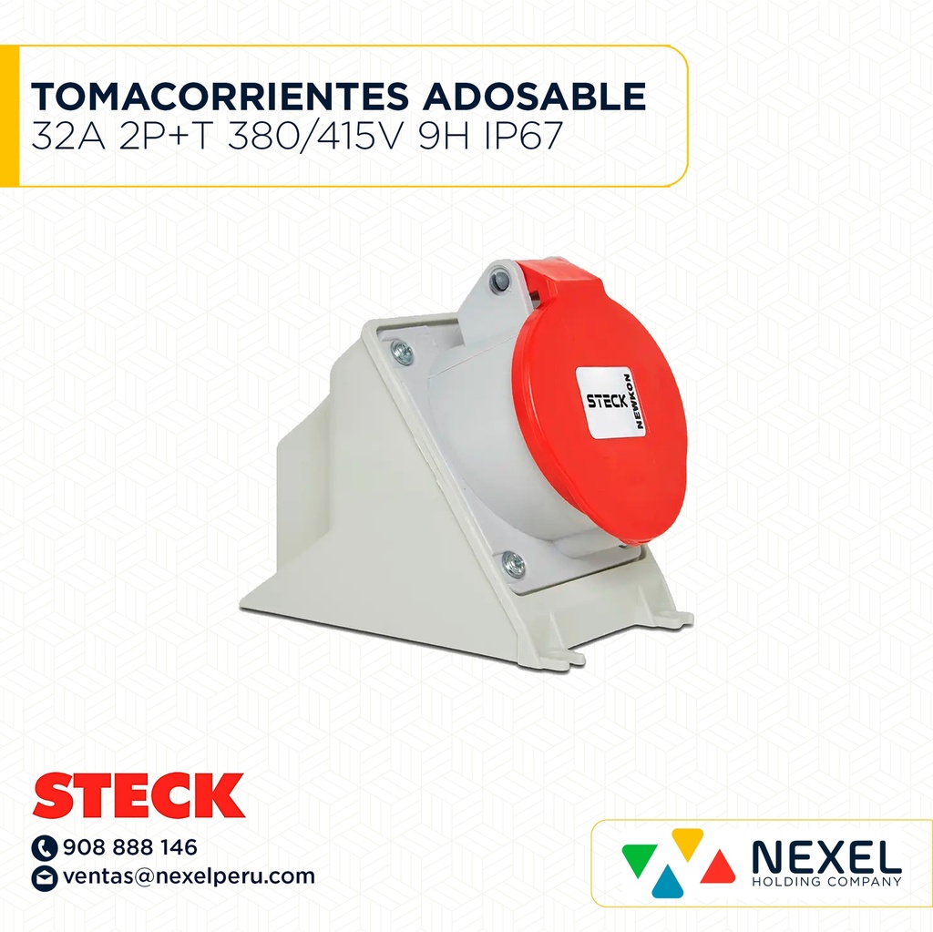 OUT- TOMACORRIENTES ADOSABLE 32A 2P+T 380/415V 9H IP67 ROJO N-3209 STECK