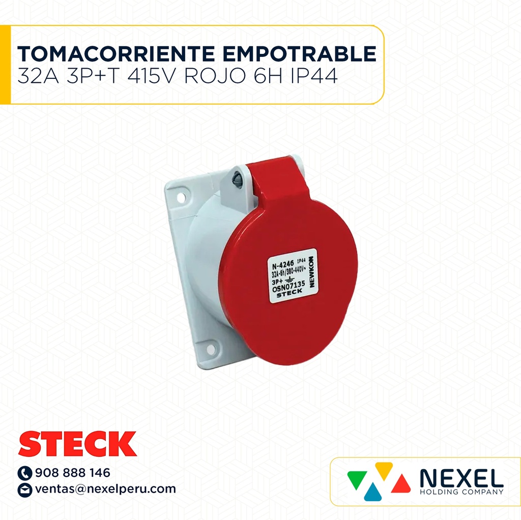 TOMACORRIENTE EMPOTRABLE 32A 3P+T 415V ROJO 6H IP44 / N-4246 STECK