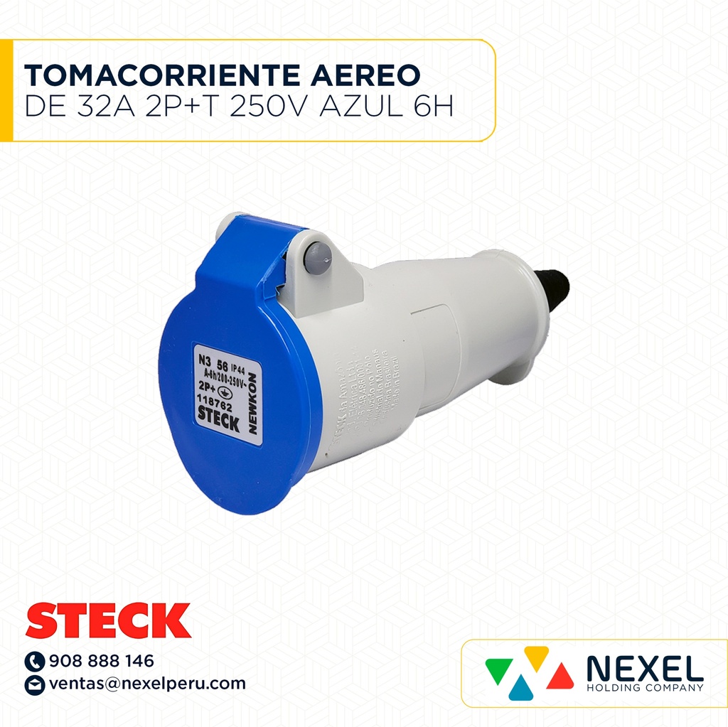 TOMACORRIENTE AEREO DE 32A 2P+T 250V AZUL 6H IP44 / N-3256 STECK