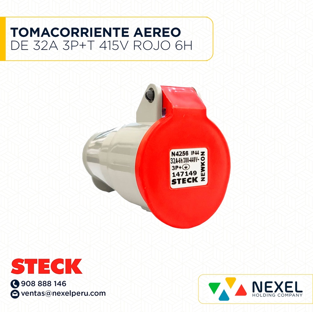 TOMACORRIENTE AEREO DE 32A 3P+T 415V ROJO 6H IP44 / N-4256 STECK