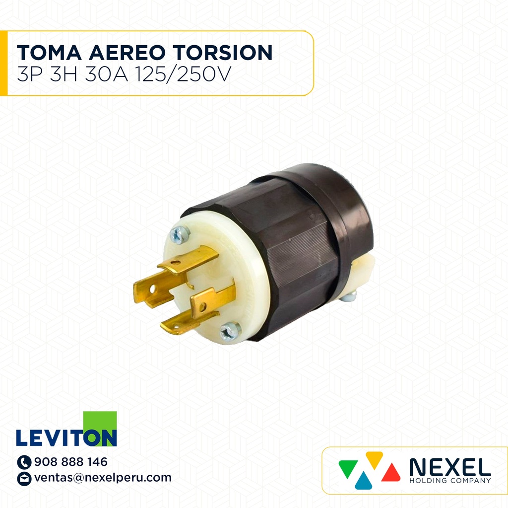 OUT- TOMA AEREO TORSION 3P 4H 30A 125/250V NEMA L14-30 COD: 2713 LEVITON