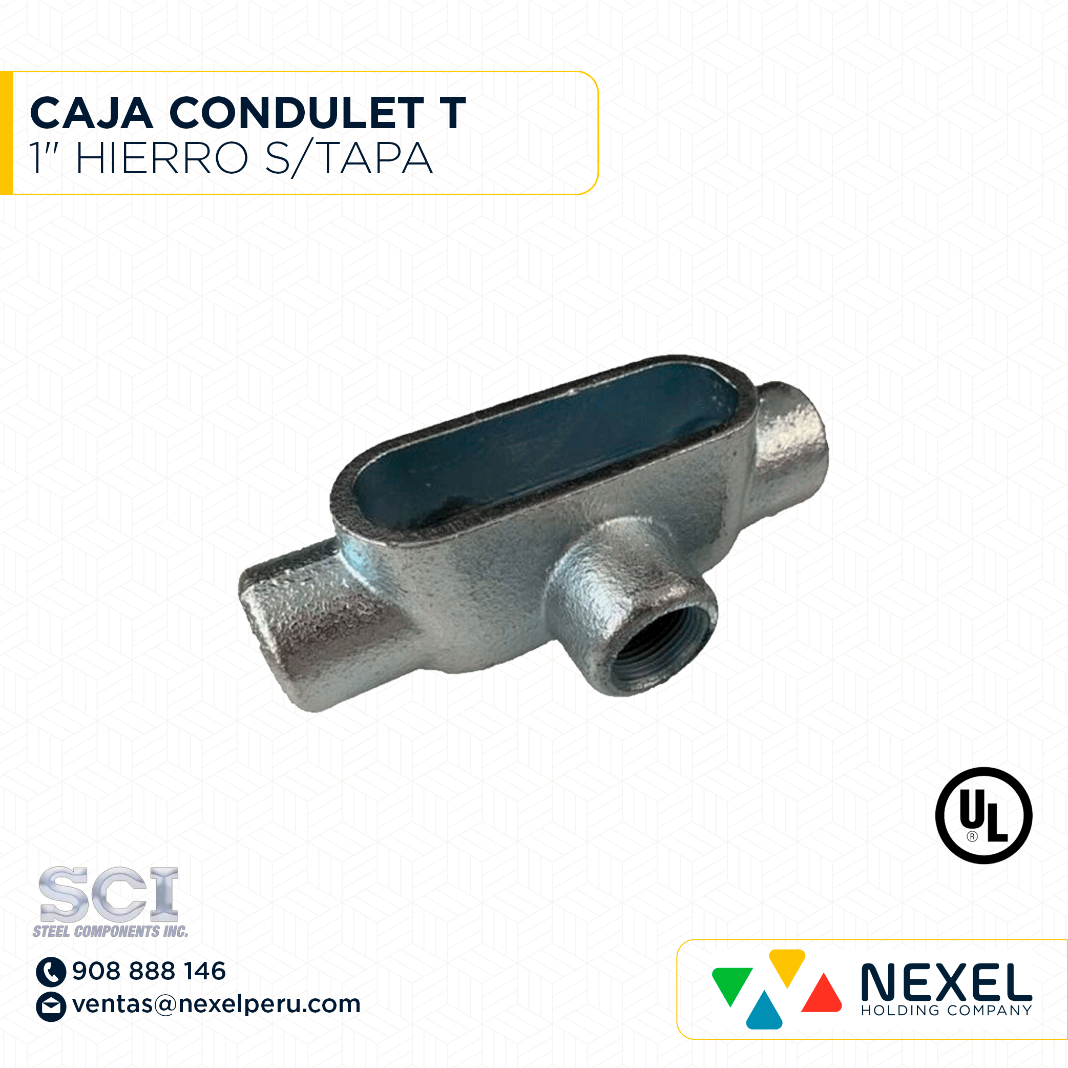 CAJA CONDULET TIPO T 1" HIERRO GAL. CALIENTE C/TAPA SCI