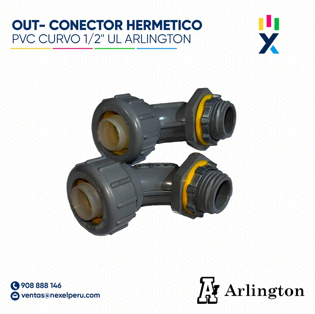 OUT- CONECTOR HERMETICO PVC CURVO 1/2" UL ARLINGTON