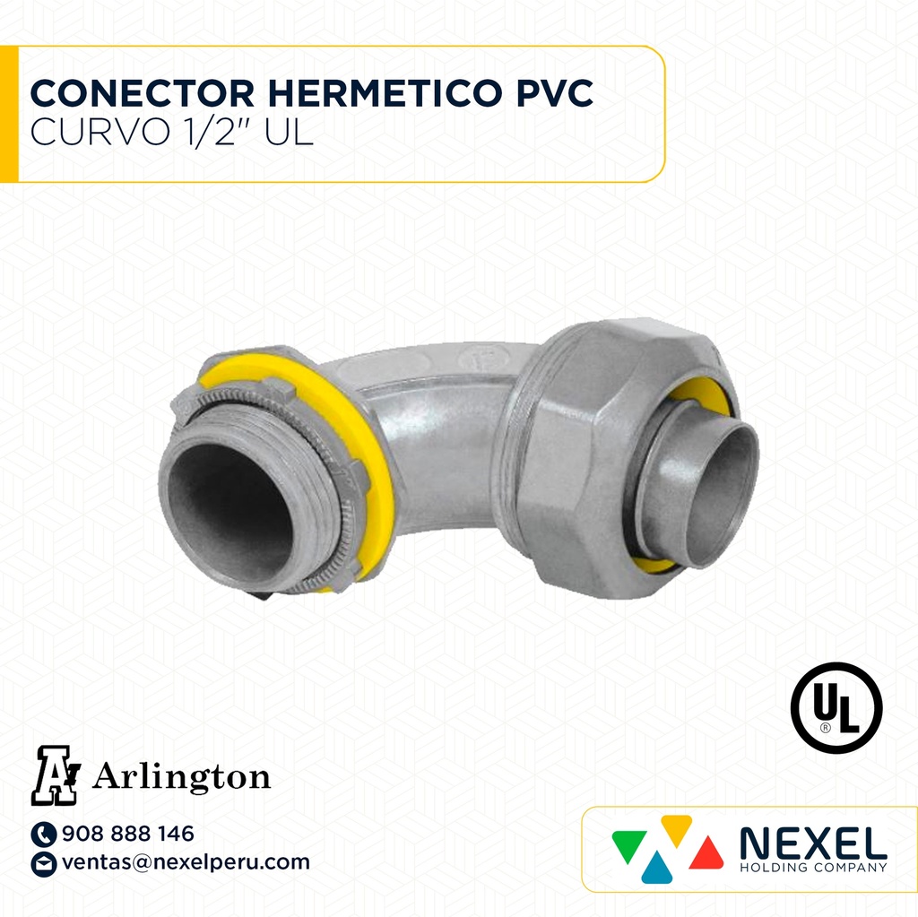 OUT- CONECTOR HERMETICO PVC CURVO 1/2" UL ARLINGTON
