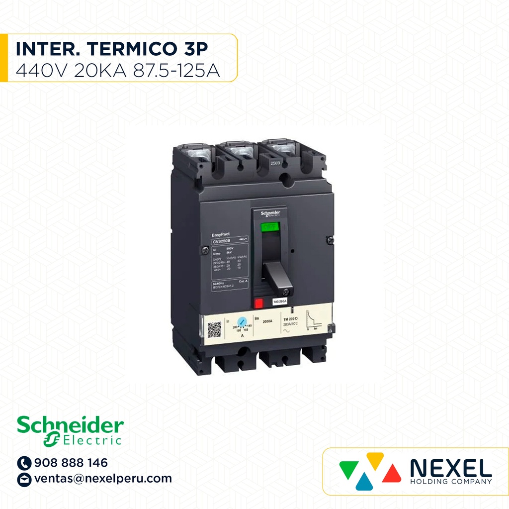 OUT-INTERRUPTOR AUT CAJA MOLD 3P REGUL 87.5-125A 20KA 440VAC EASYPACT CVS160B (OUTLET) SCHNEIDER
