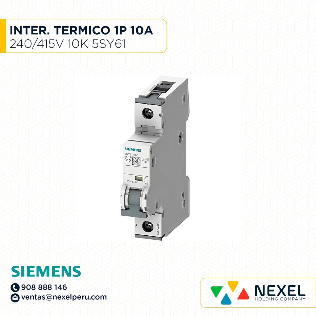INTERR. TERMICO RIEL DING 1P 10A 230/400V 5SY61 MCB SIEMENS